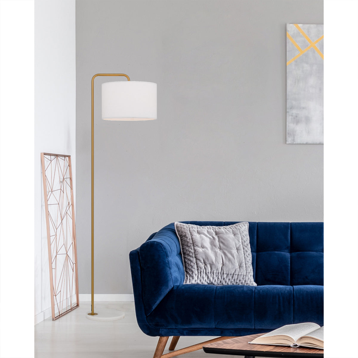 Ingrid Marble Floor Lamp with Fabric Shade