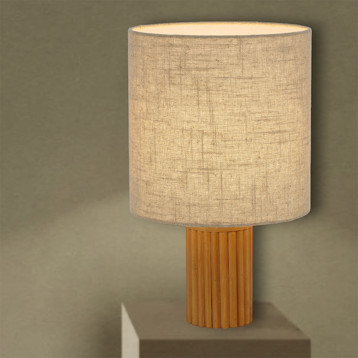 Inwood 25W Table Lamp - Pine Timber with Cream Shade