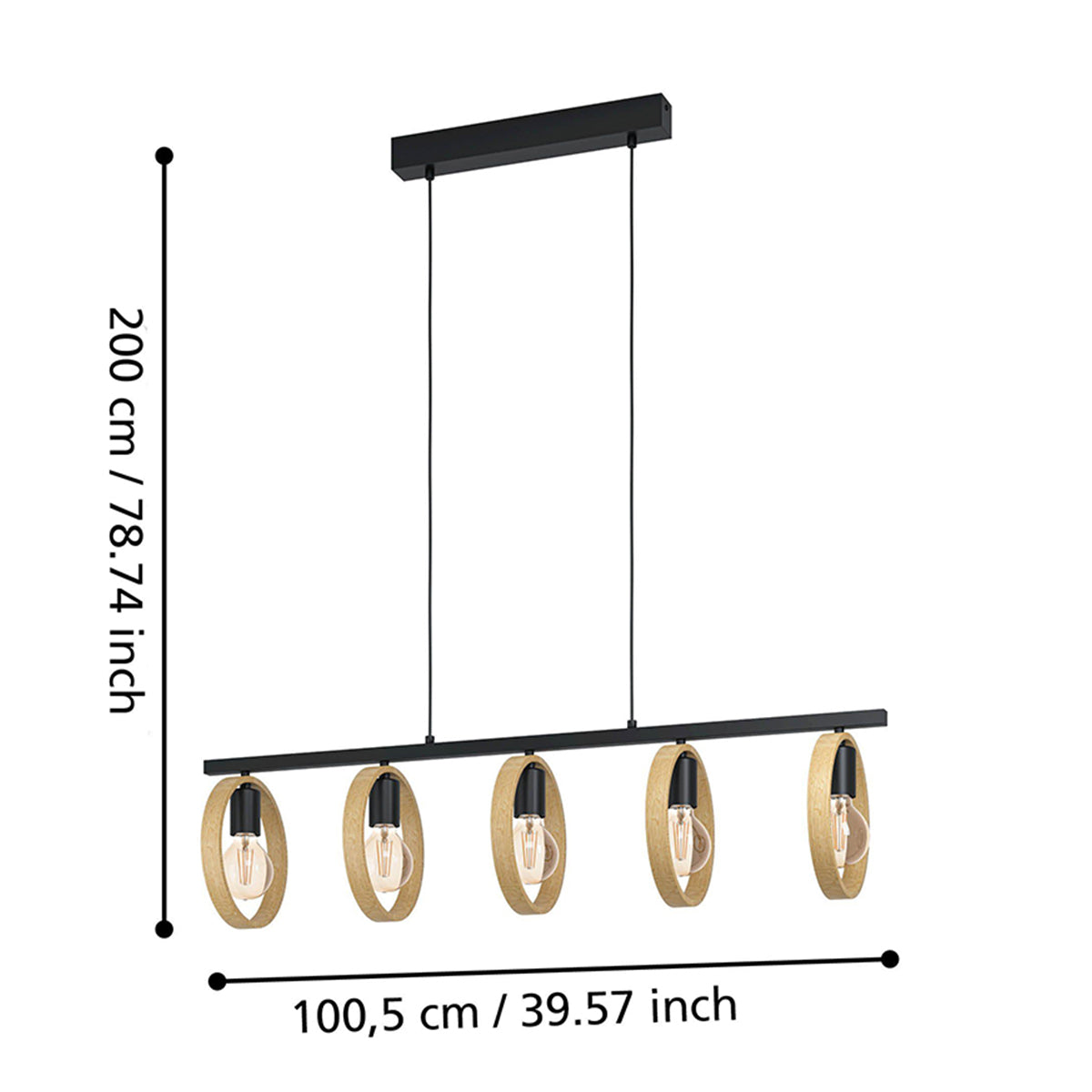 Ipsden 5 Light Circle Pendant with Timber Accents
