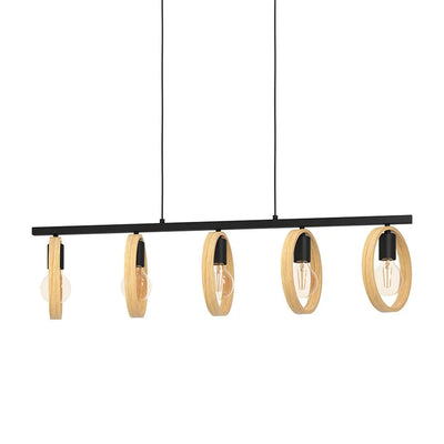 Ipsden 5 Light Circle Pendant with Timber Accents