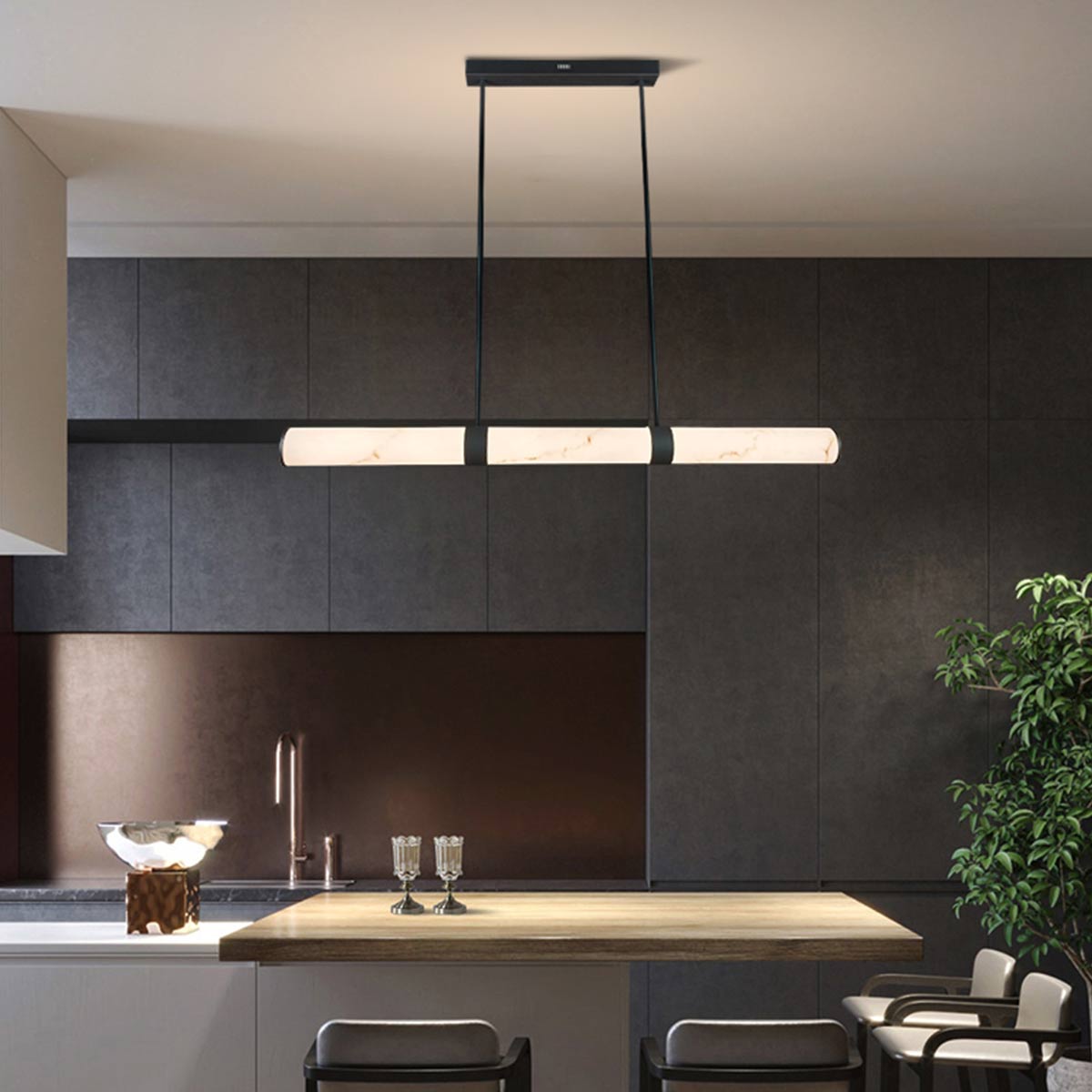 Isabella Linear Pendant Light - 1200mm - Alabaster Stone