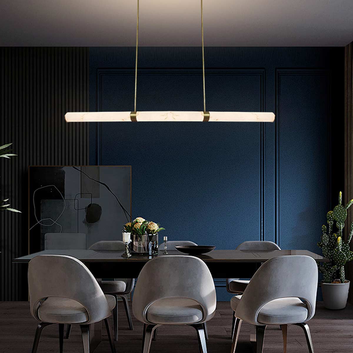 Isabella Linear Pendant Light - 1200mm - Alabaster Stone