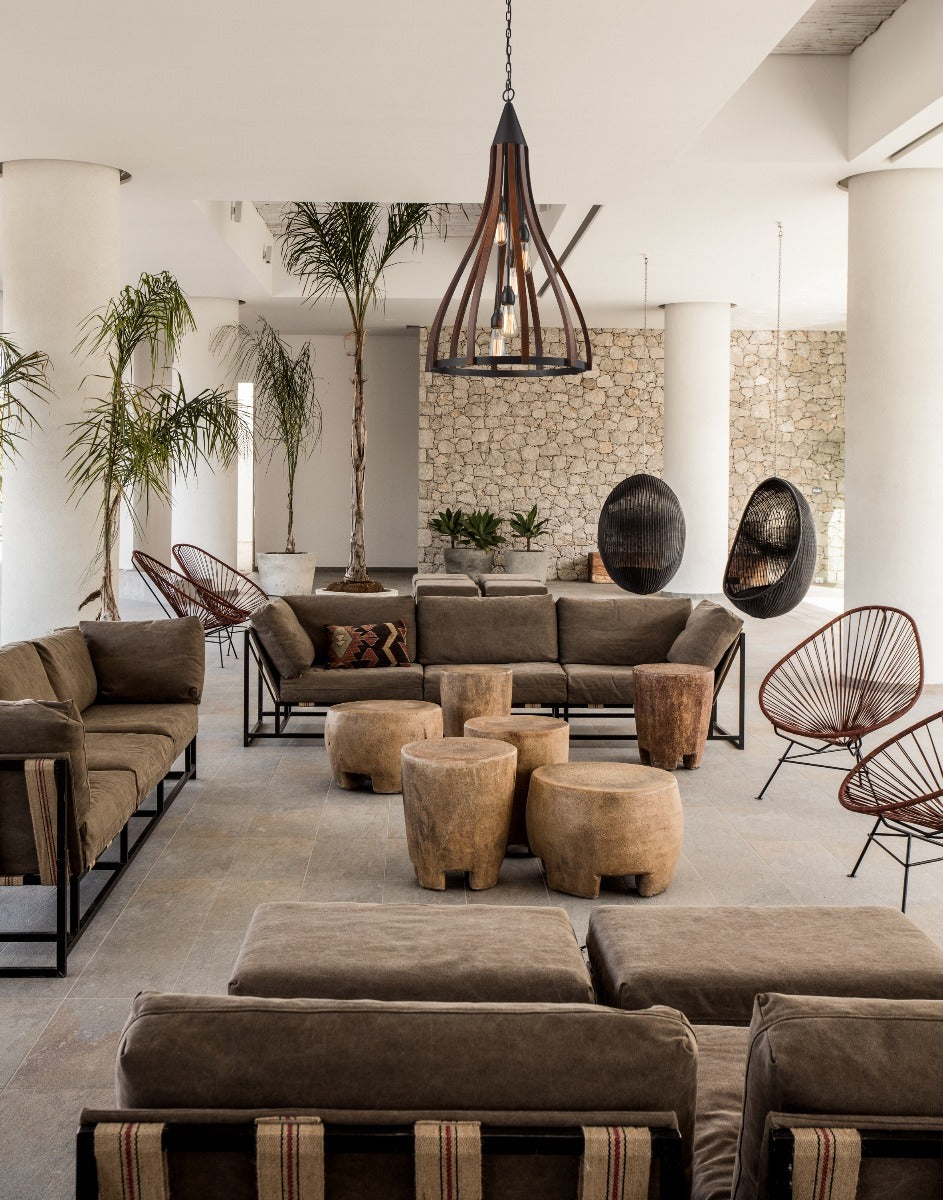 Khaleesi 3 Oak Dark Red Wood Pendant Light