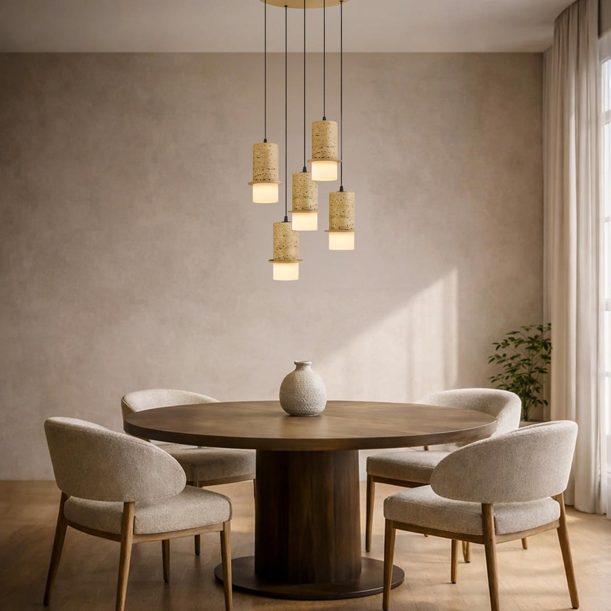 Kolisa 5 Light Travertine Look LED Pendant