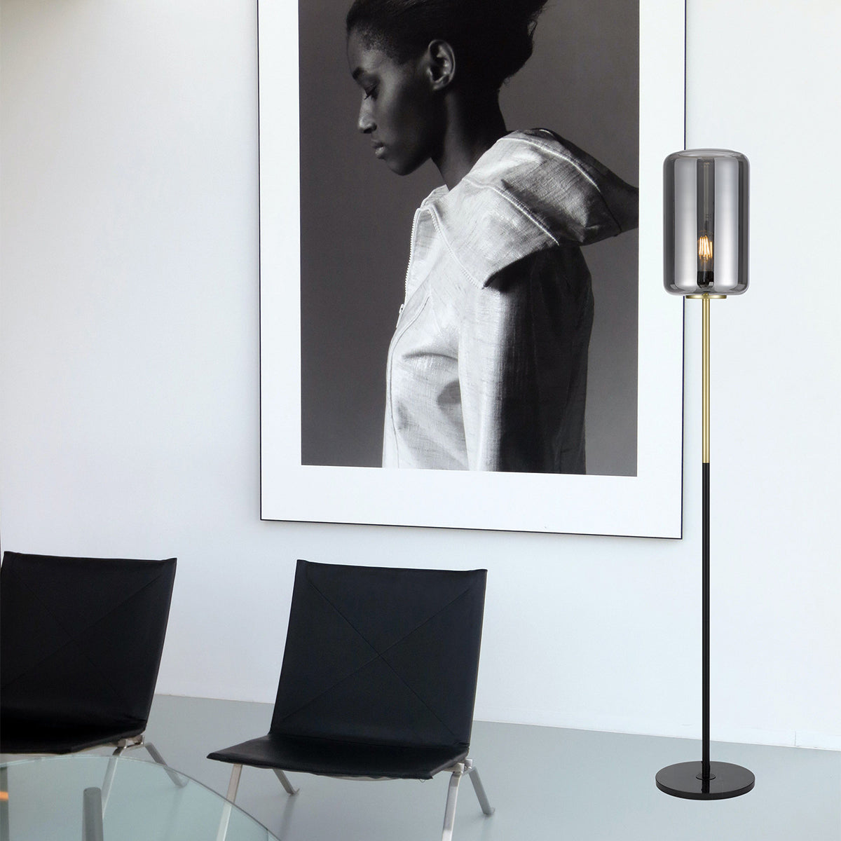 Korova Slender Floor Lamp - Blown Glass with Marble Base