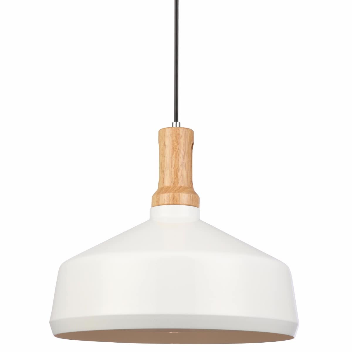 Lampada Bianco Metal Shade & Timber Pendant Light