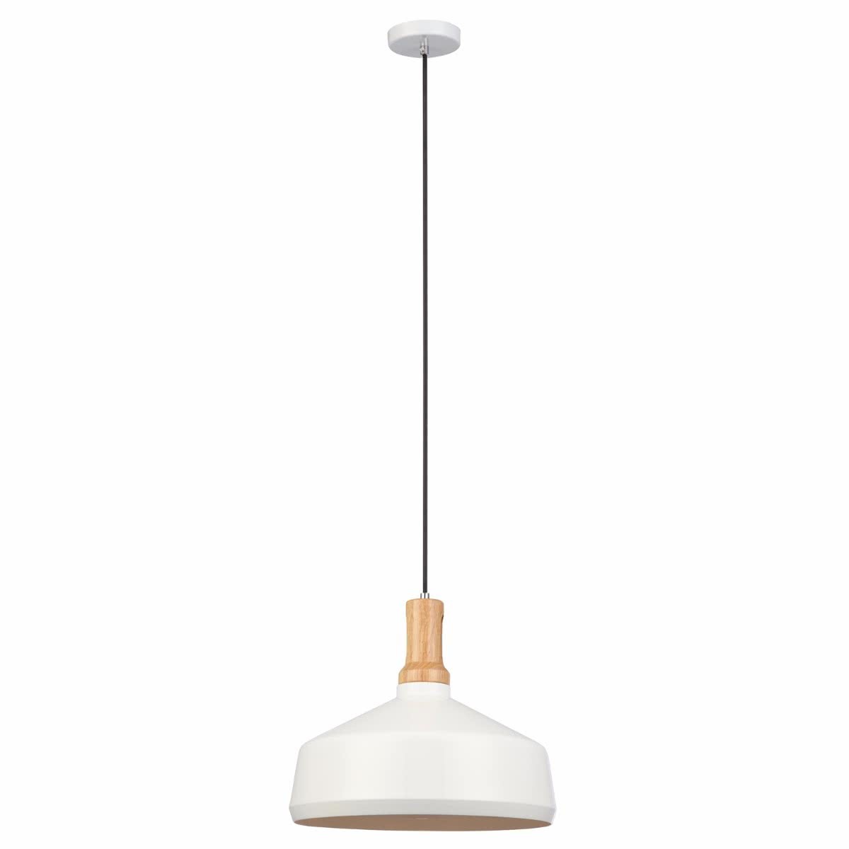 Lampada Bianco Metal Shade & Timber Pendant Light