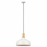 Lampada Bianco Metal Shade & Timber Pendant Light
