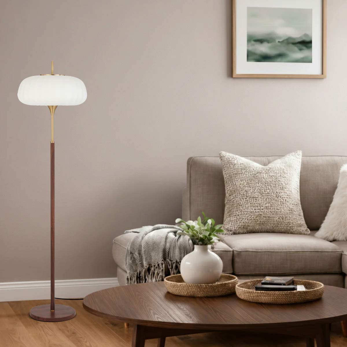 Lasian Lantern Floor Lamp with Sculptural Resin Shade