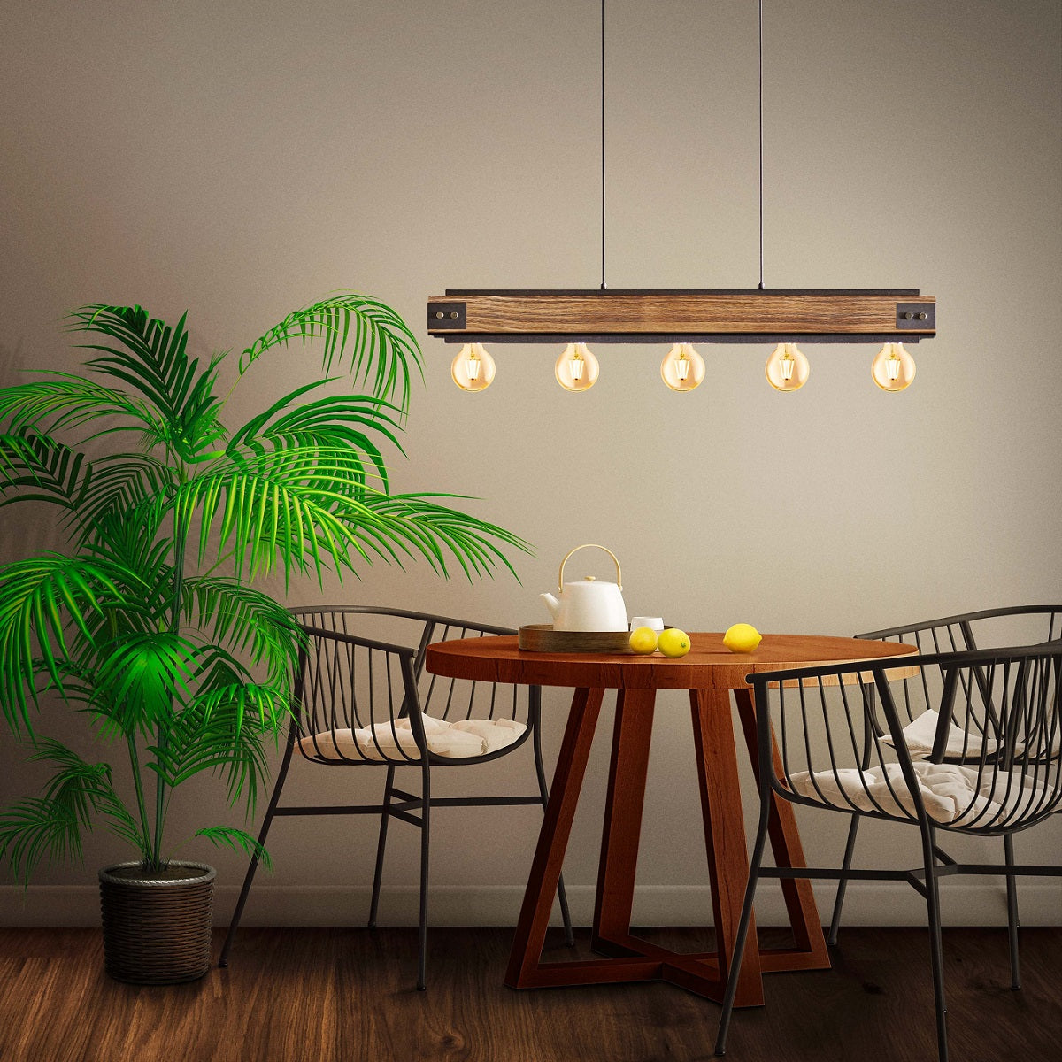 Layham 5 Light Timber Linear Pendant Light