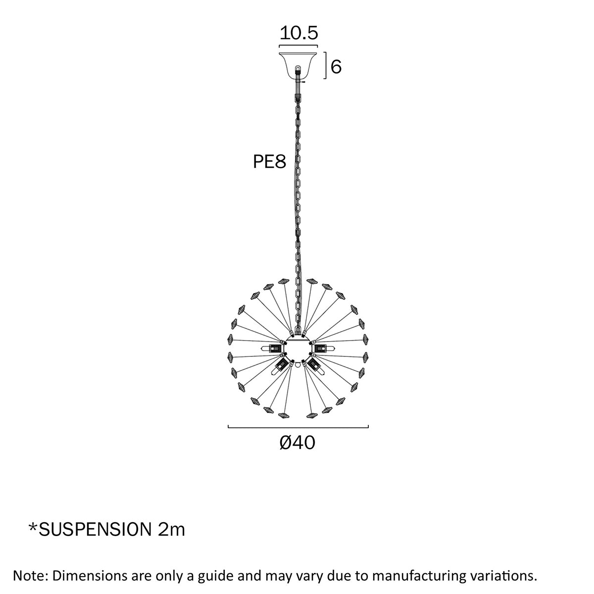 Lerida 8 Light Round Pendant Light - Gold/Clear