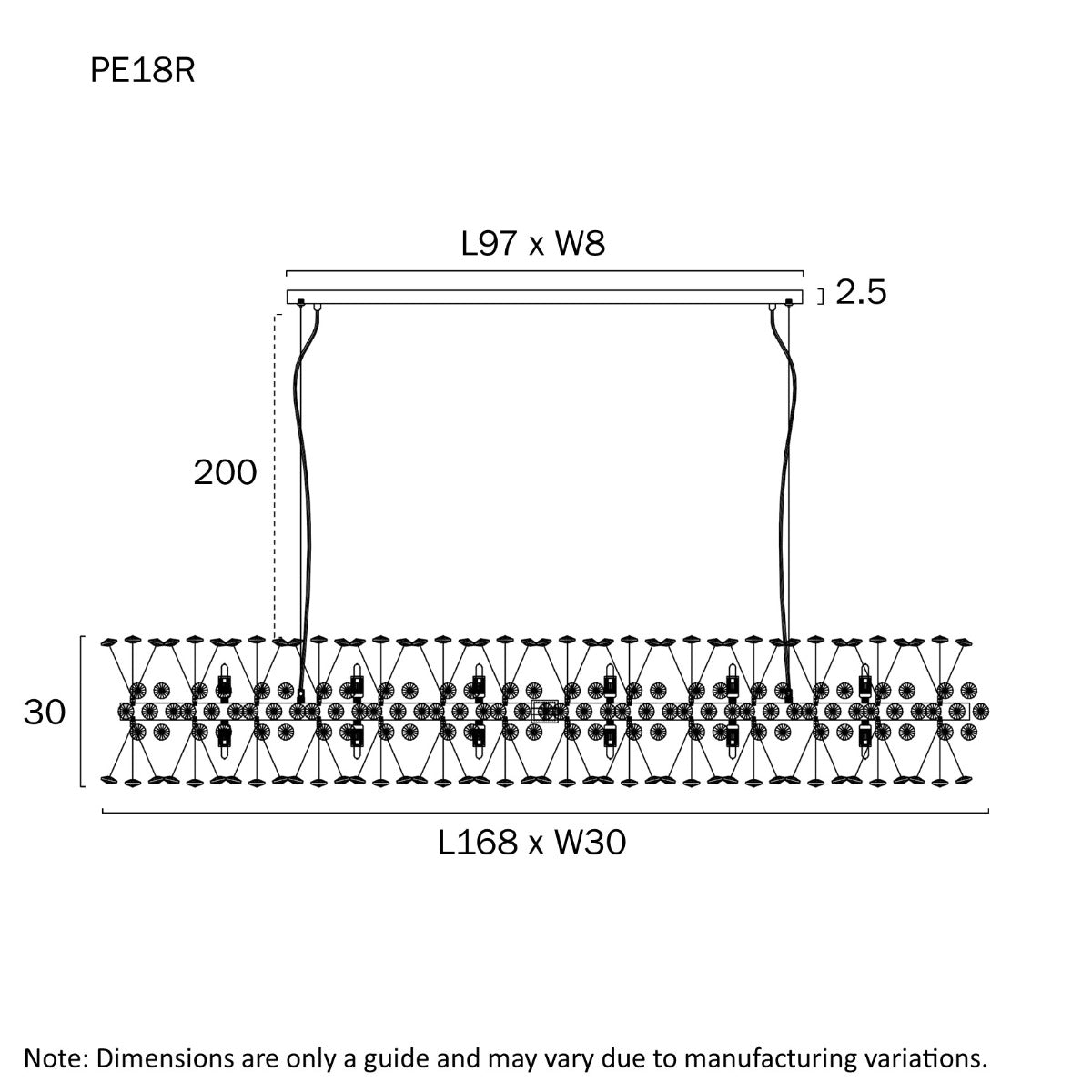 Lerida 18 Light Rectangular Crystal Pendant Light
