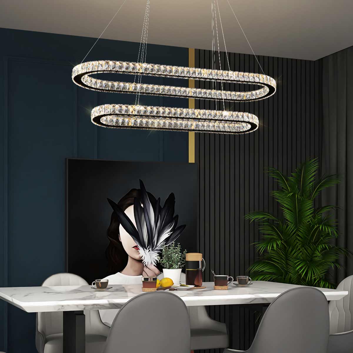 Jazmina Crystal Oval LED Pendant Light - 1200mm