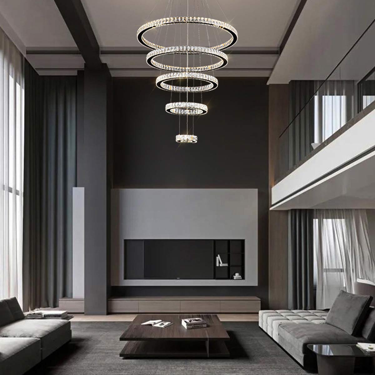 Jazmina Crystal 5 Ring LED Pendant Light - 1200mm