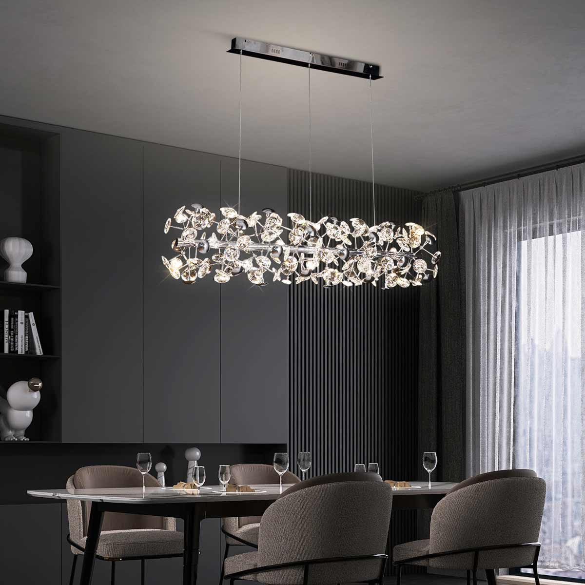 Astrid Crystal Floral Linear Pendant Light - 900mm