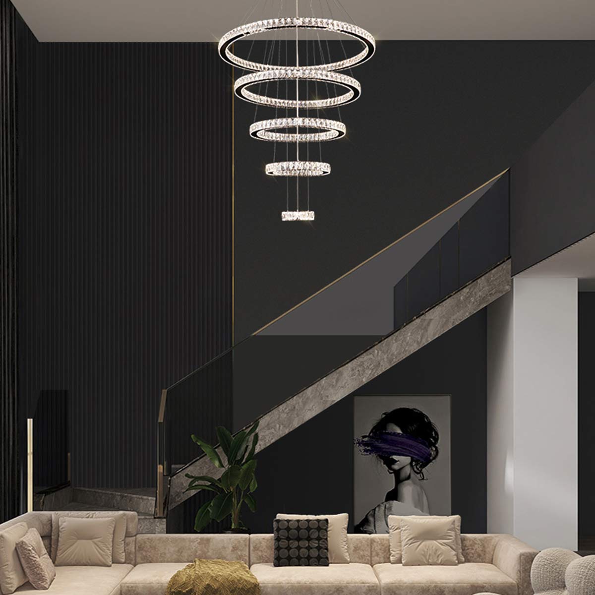 Jazmina Crystal 5 Ring LED Pendant Light - 1200mm