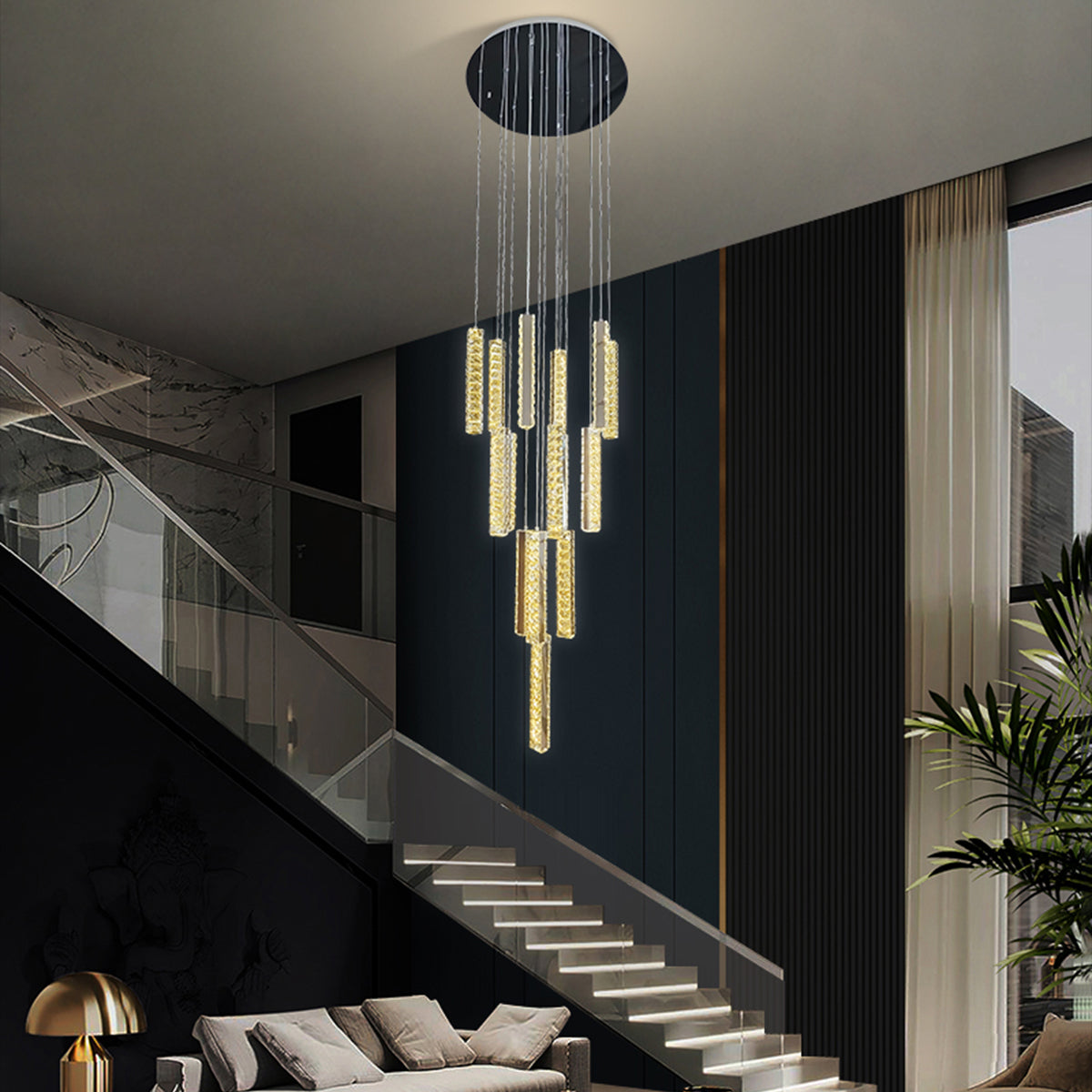Trechizio 10 LED Cluster Crystal Pendant Lights