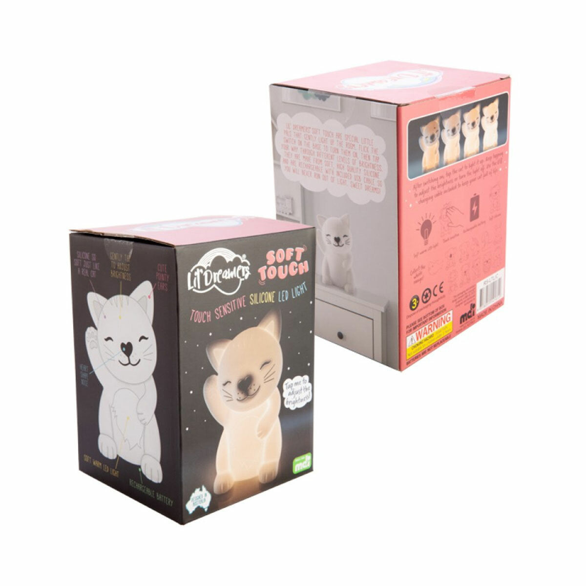 Lil Dreamers Cat Animal Soft Touch LED Rechargeable Night Light