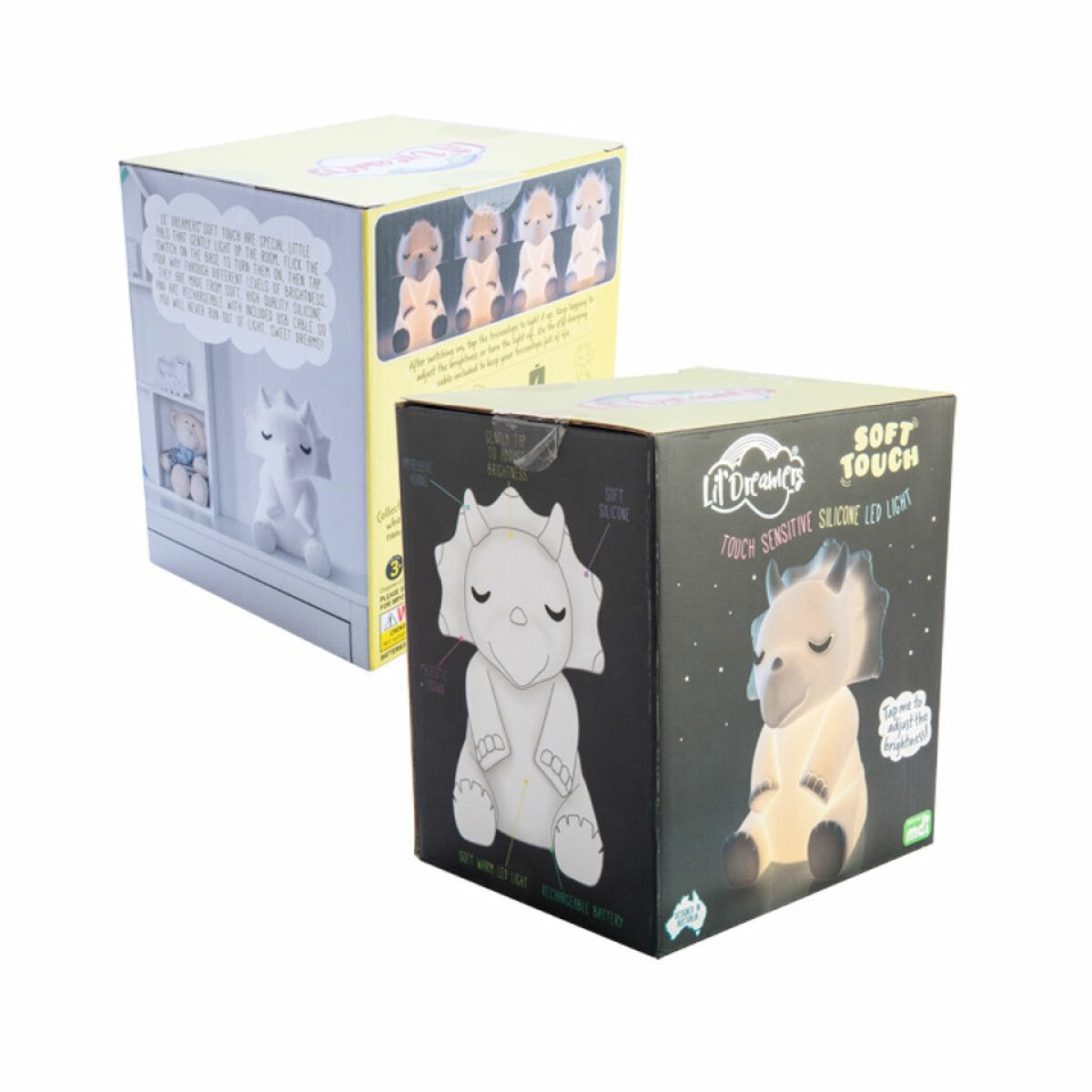 Lil Dreamers Triceratops Animal Soft Touch LED Rechargeable Night Light