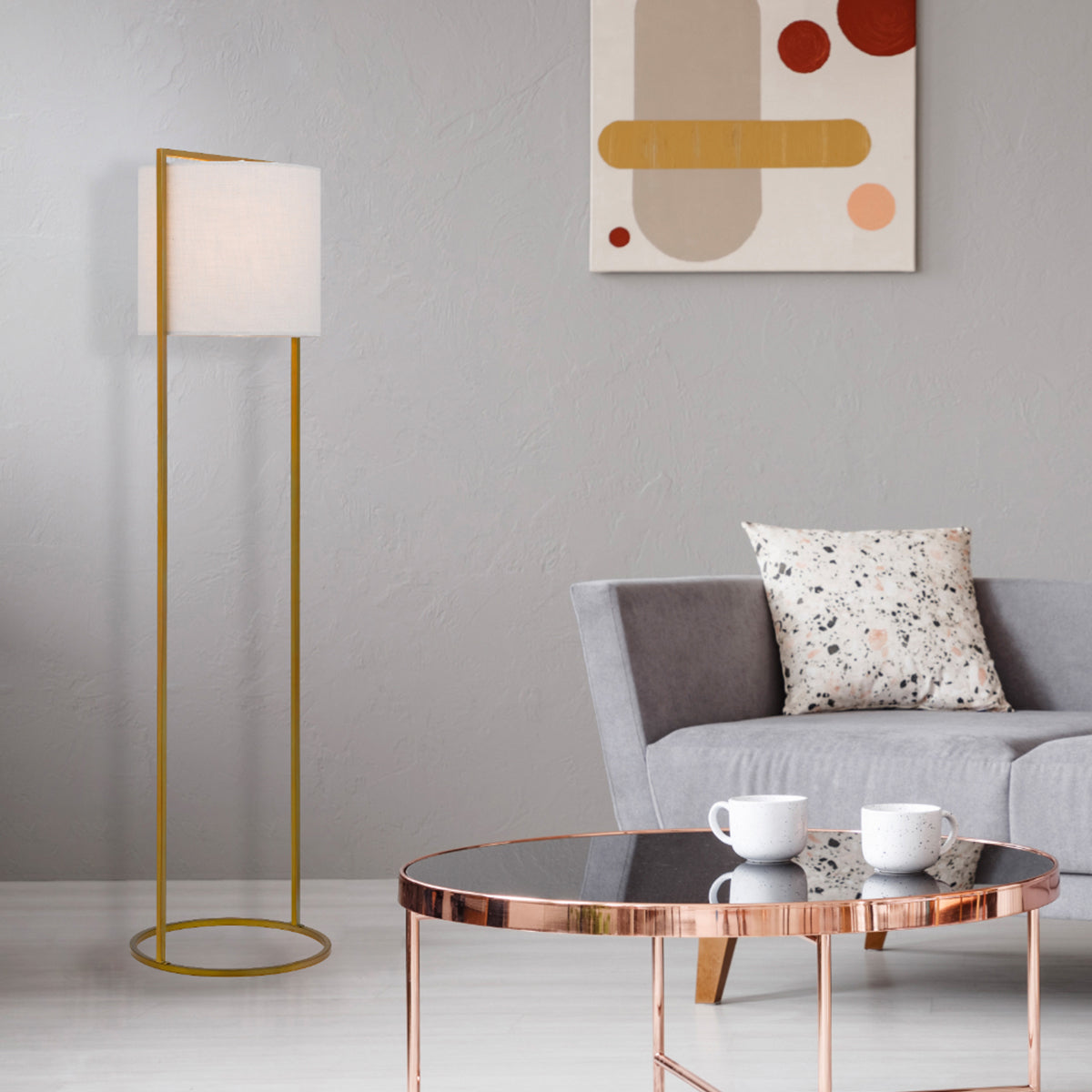 Loftus Floor Lamp Industrial Style with Linen Shade