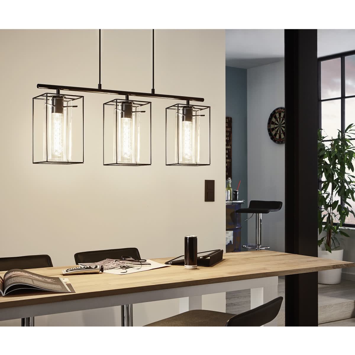Loncino Glass and Steel 3 Light Pendant