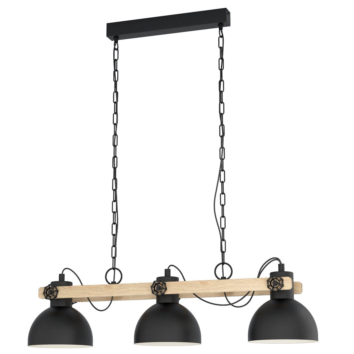 Lubenham 3 Light Industrial Pendant with Timber Accents