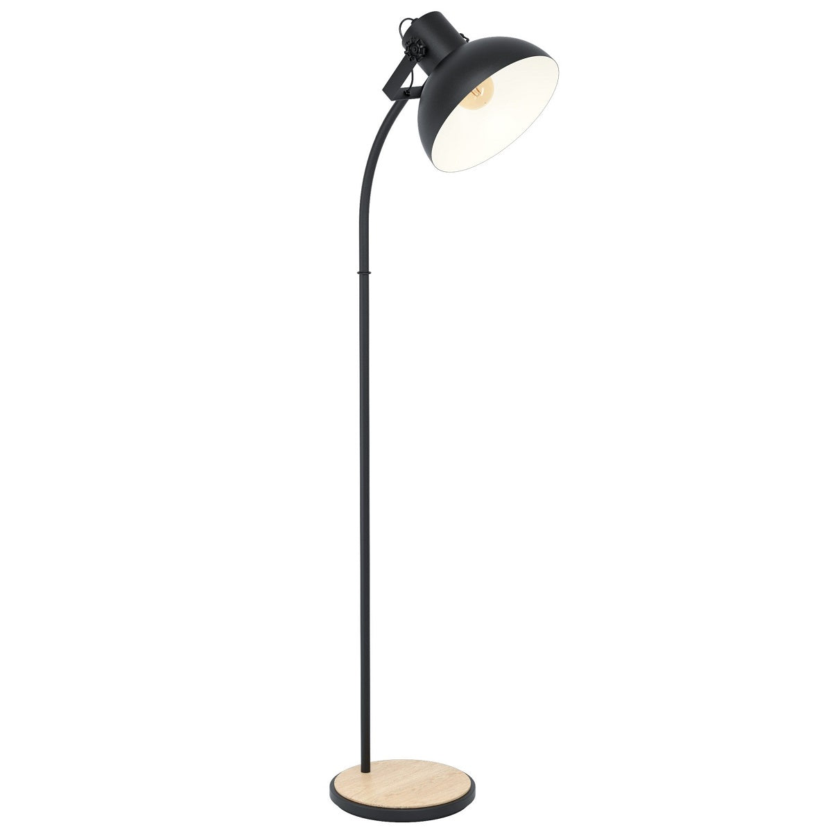 Lubenham Industrial Steel Timber Floor Lamp with Matt Black Finish