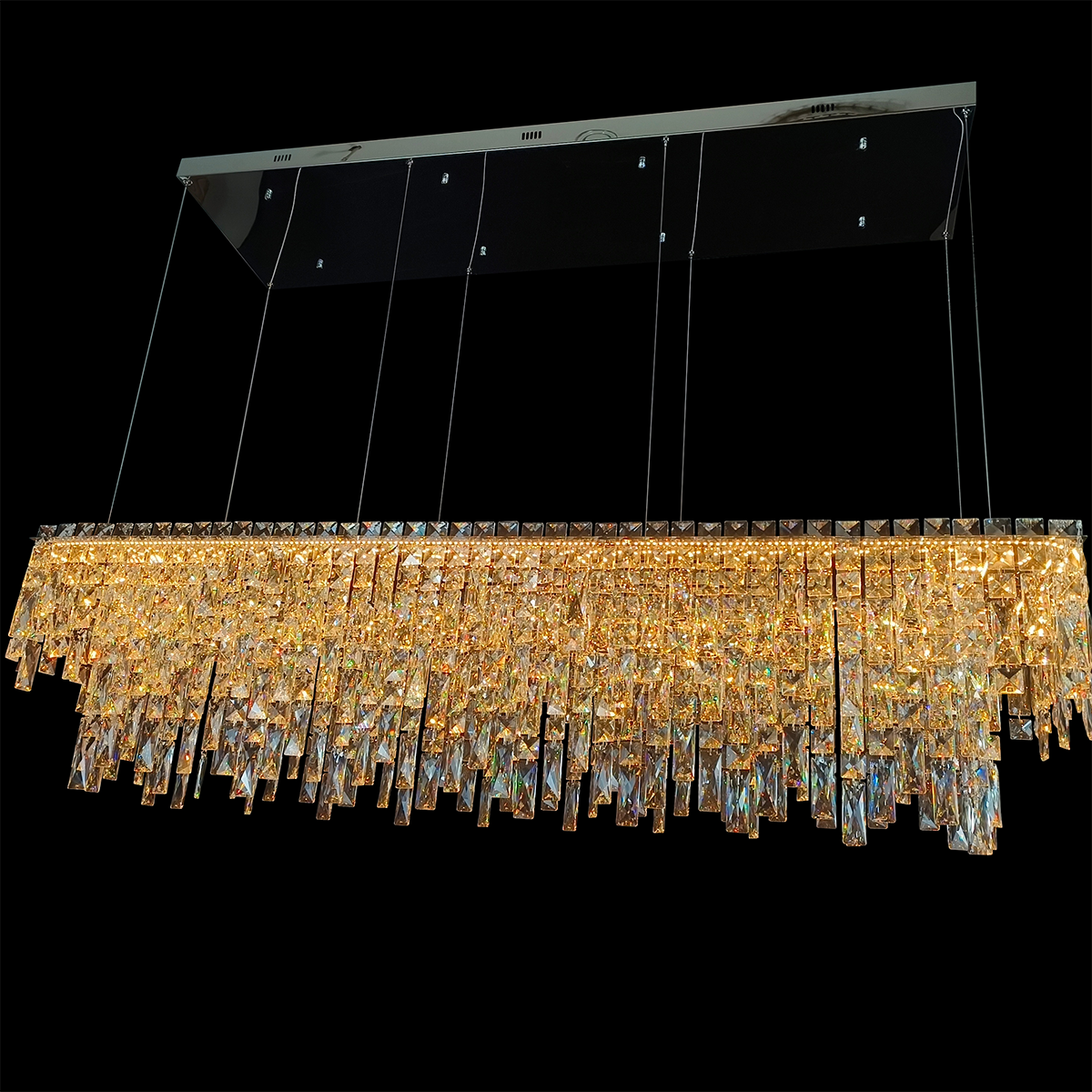 Perugia 84W LED Crystal Rectangular Pendant Light 1500x400mm - Chrome