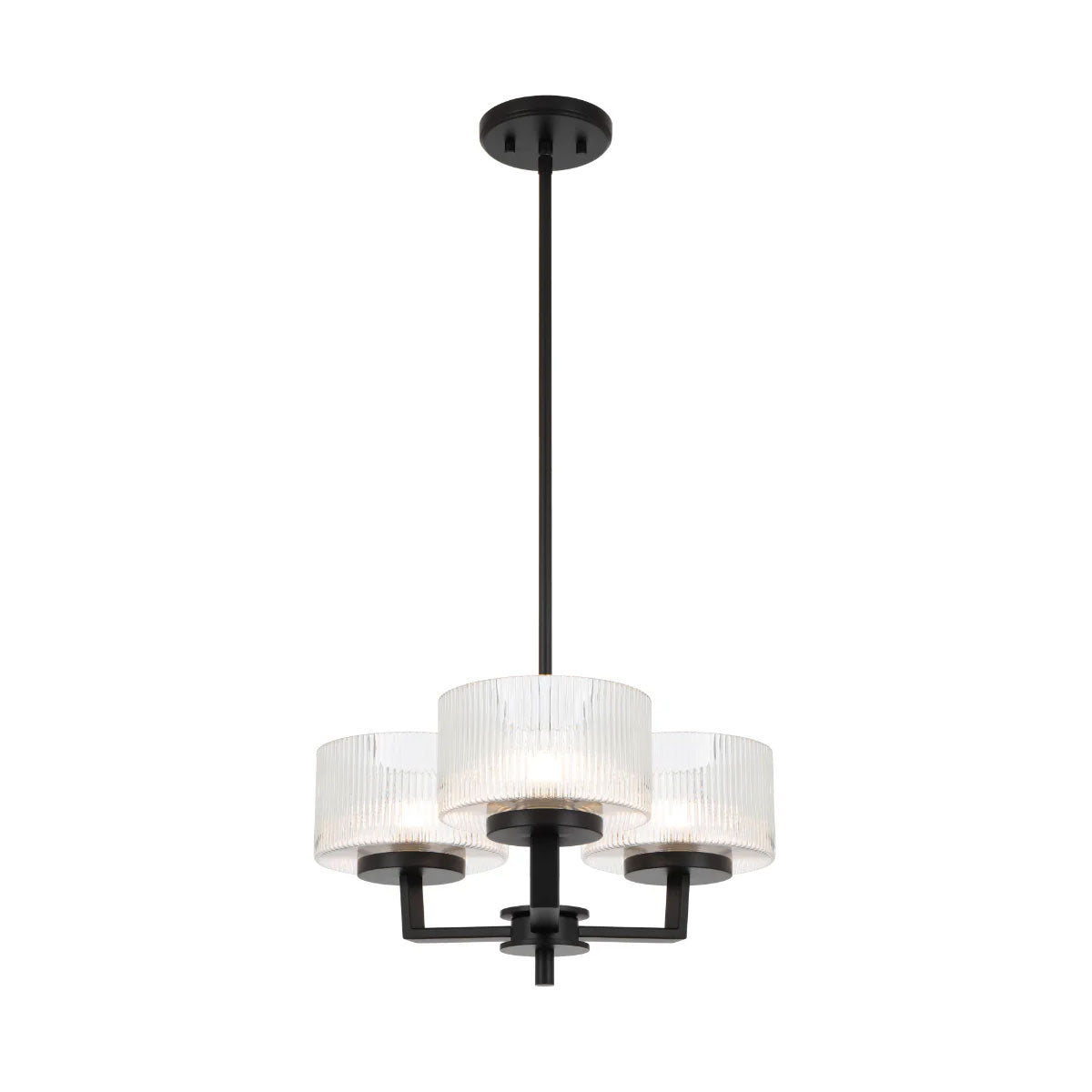 Moreno 3-Light Iron & Ribbed Glass Pendant Light