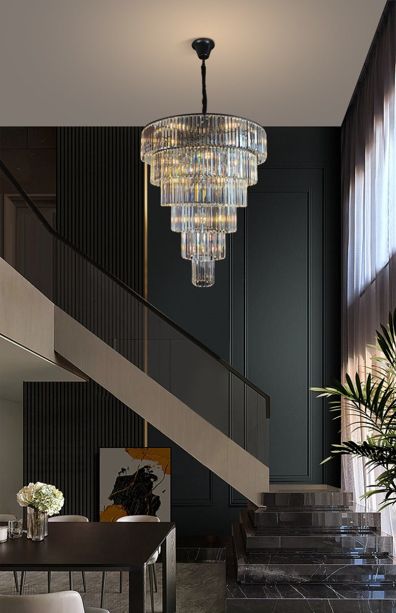 Marinello 6 Tier Crystal Chandelier with  26 Lights - Black Frame