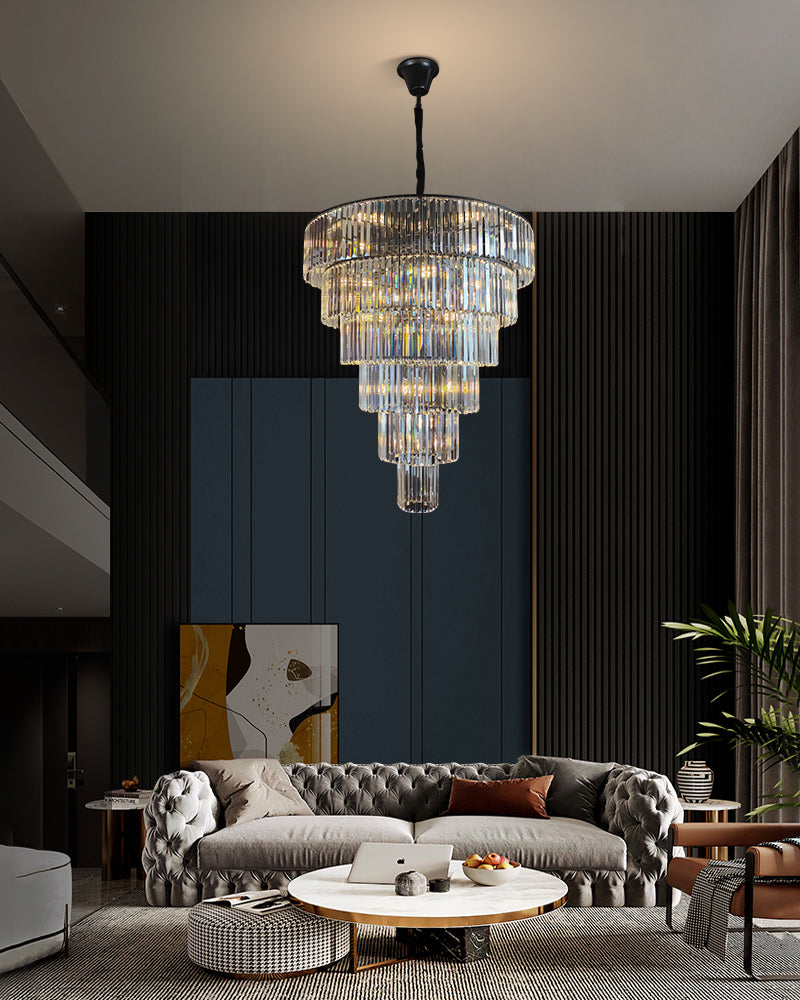 Marinello 6 Tier Crystal Chandelier with  26 Lights - Black Frame