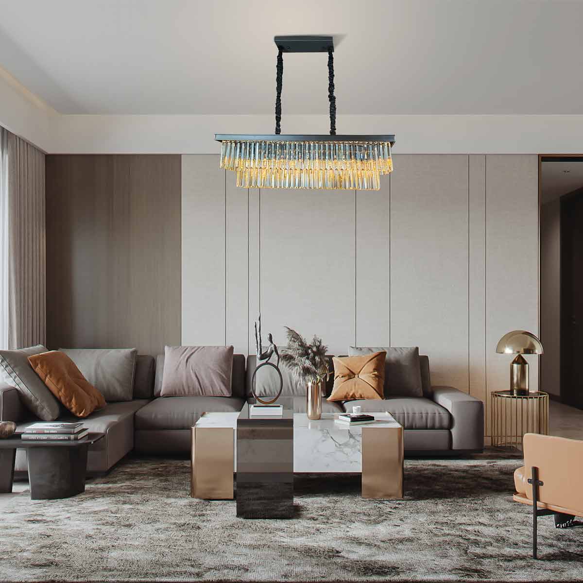 Marinello 2 Tier Rectangular Crystal Chandelier