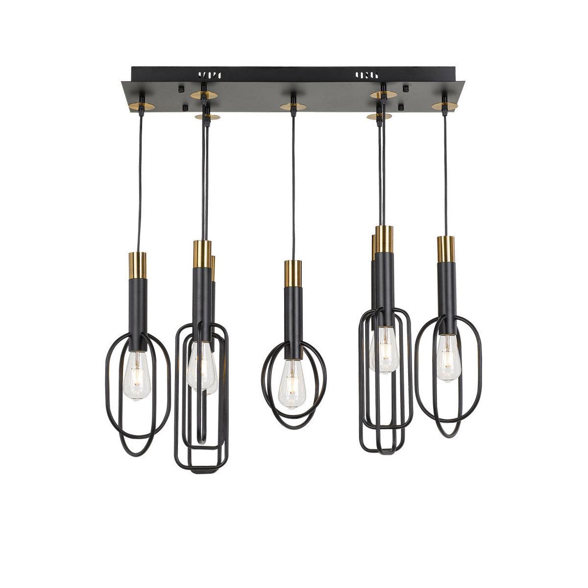 Marvin 7 Pendant Light - Industrial Style with Gold Trim