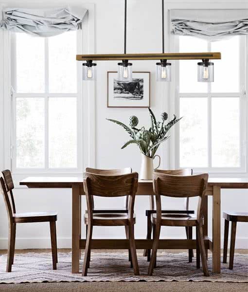 Meti Chestnut Wood Bar Clear Glass Pendant Light