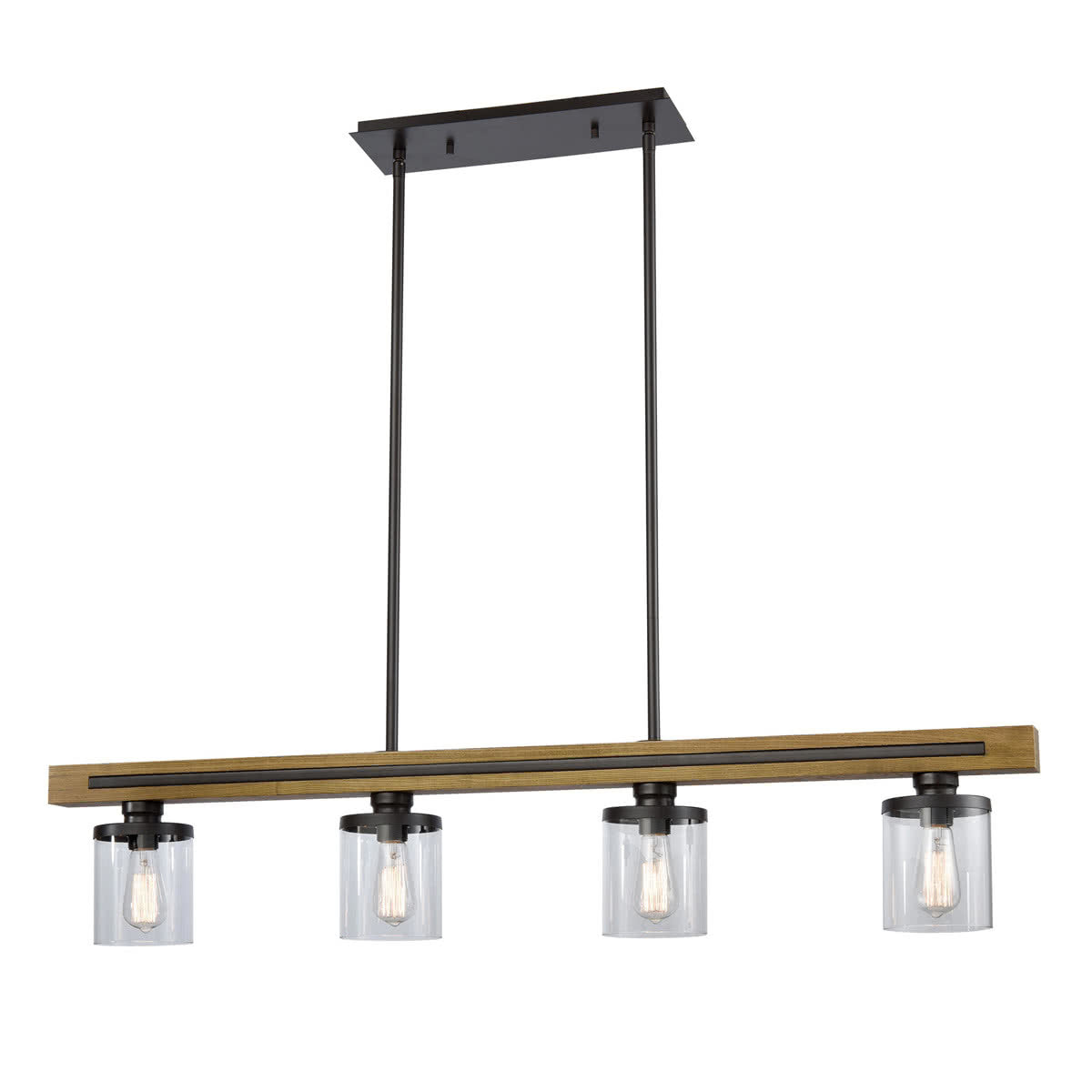 Meti Chestnut Wood Bar Clear Glass Pendant Light