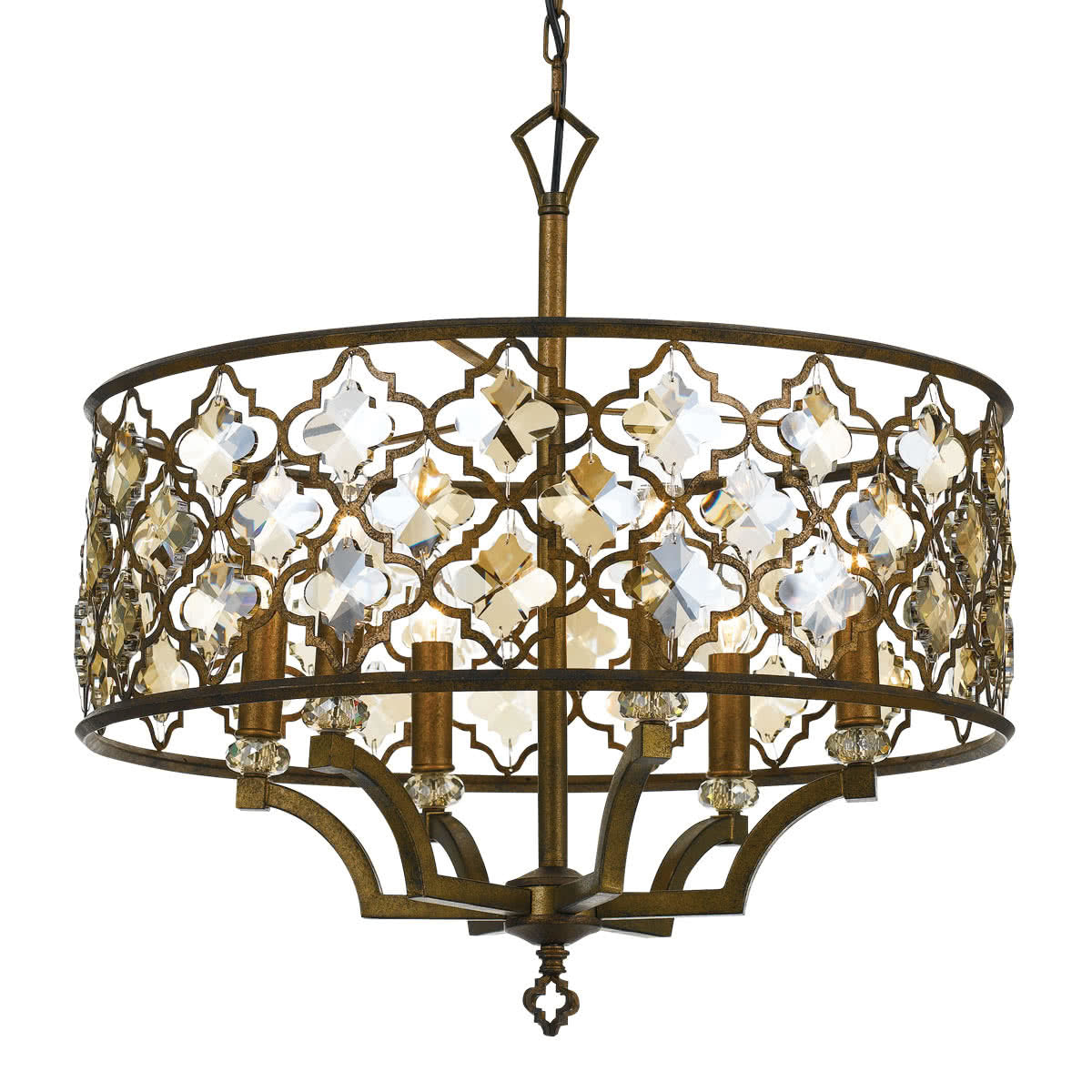 Mimosa 6 Light Boho Mocca with Amber Crystal Round Pendant Light