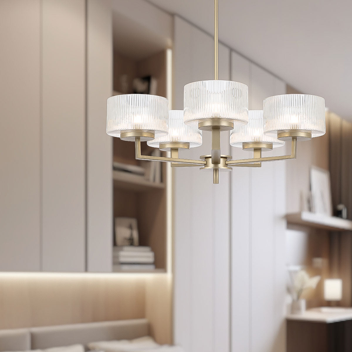 Moreno 5-Light Pendant Light €“ Ribbed Glass and Iron