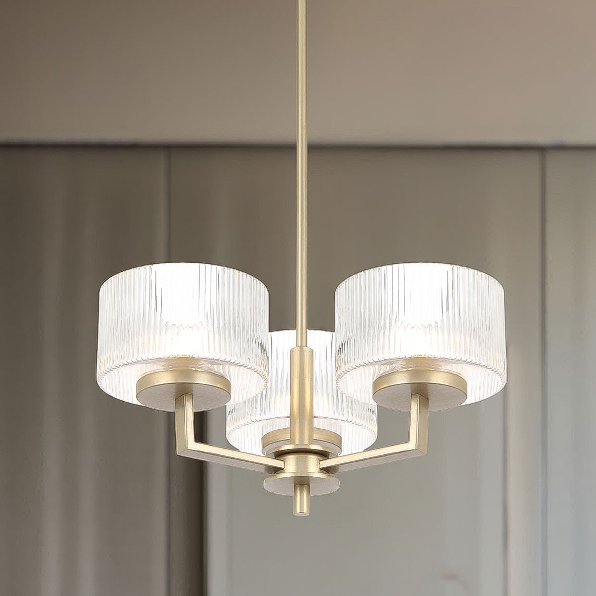 Moreno 3-Light Iron & Ribbed Glass Pendant Light