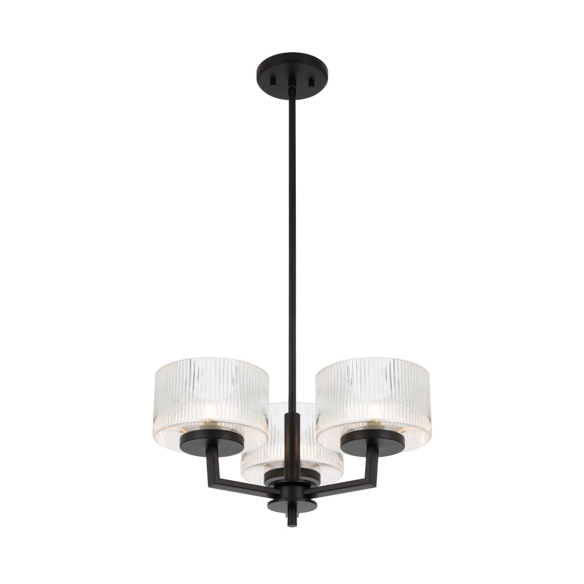 Moreno 3-Light Iron & Ribbed Glass Pendant Light
