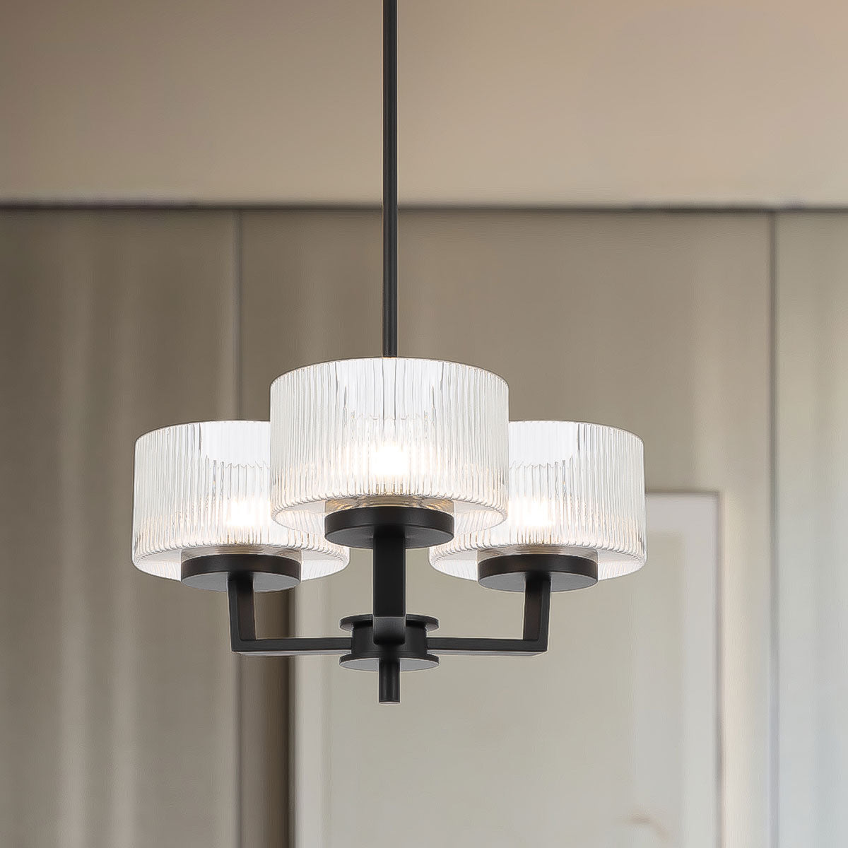 Moreno 3-Light Iron & Ribbed Glass Pendant Light