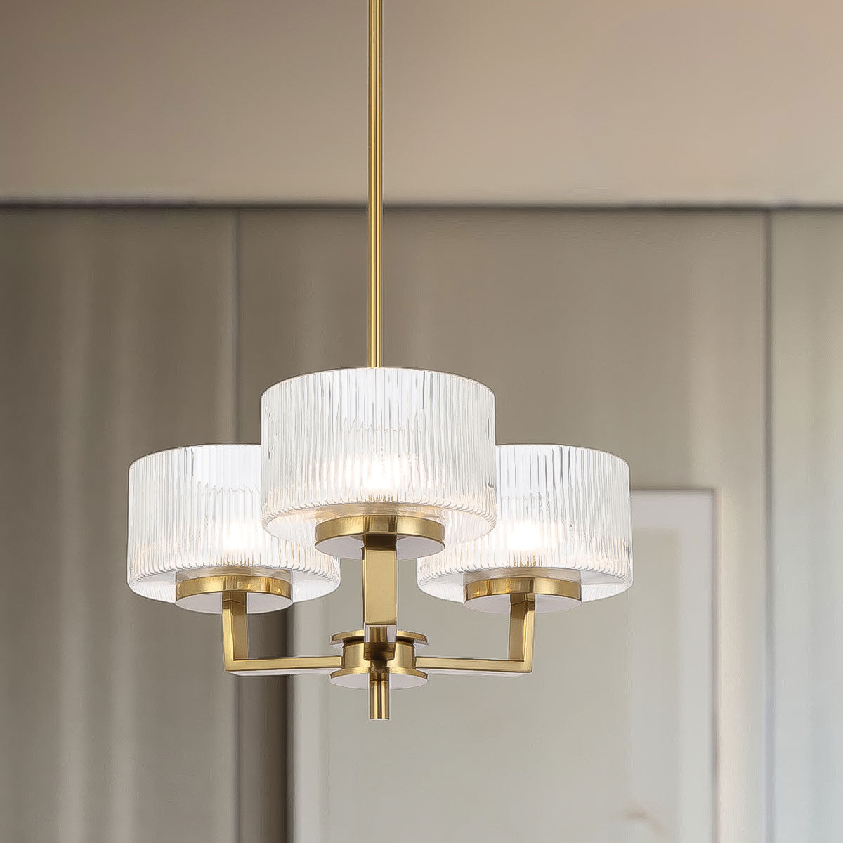 Moreno 3-Light Iron & Ribbed Glass Pendant Light