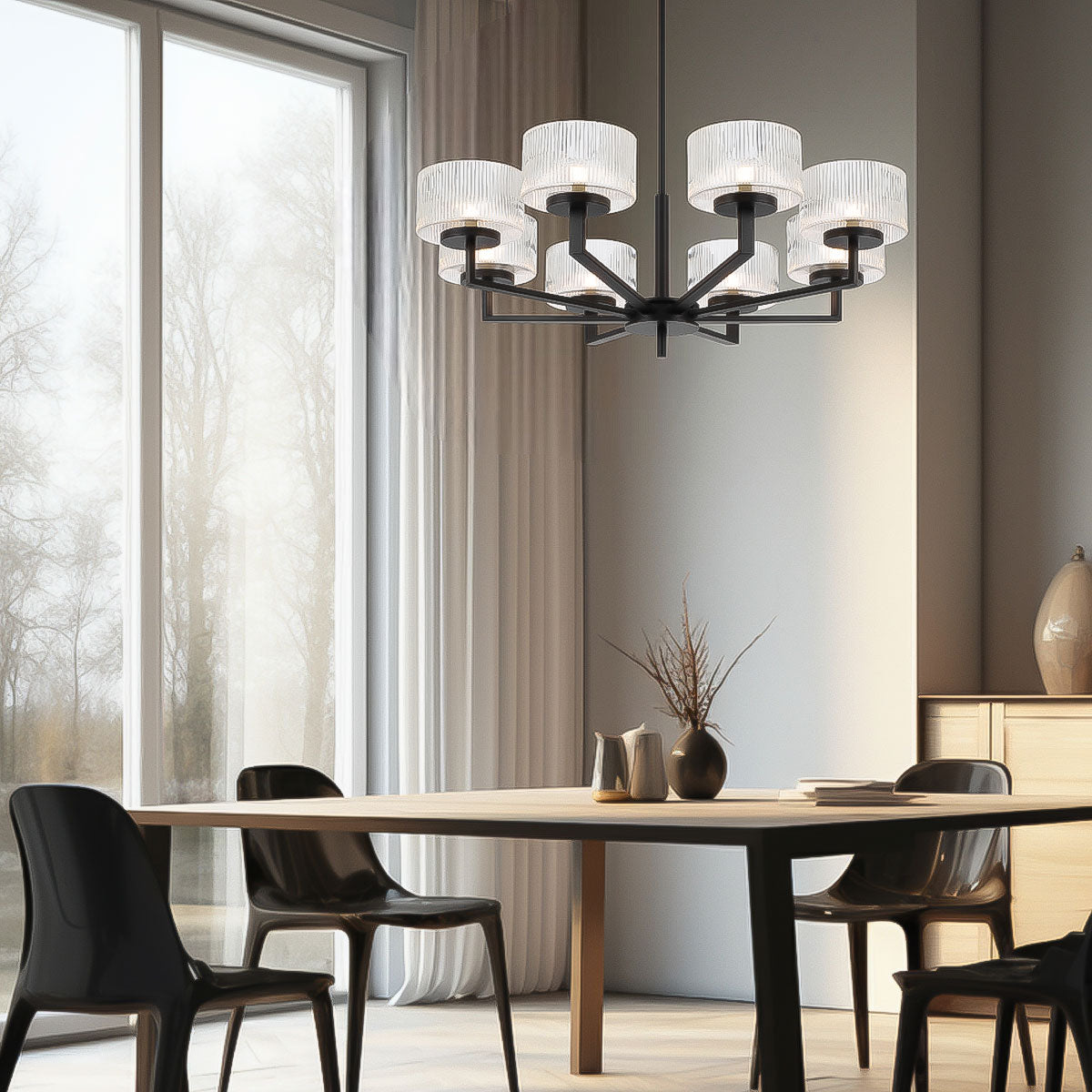 Moreno 8-Light Pendant Light with Ribbed Glass Shades