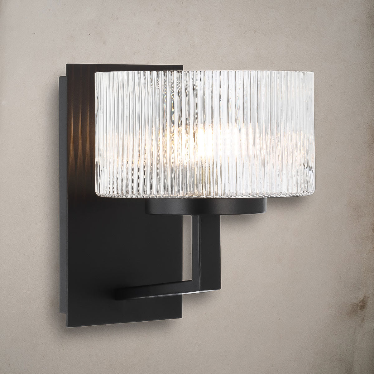 Moreno Iron & Ribbed Glass Round Wall Light