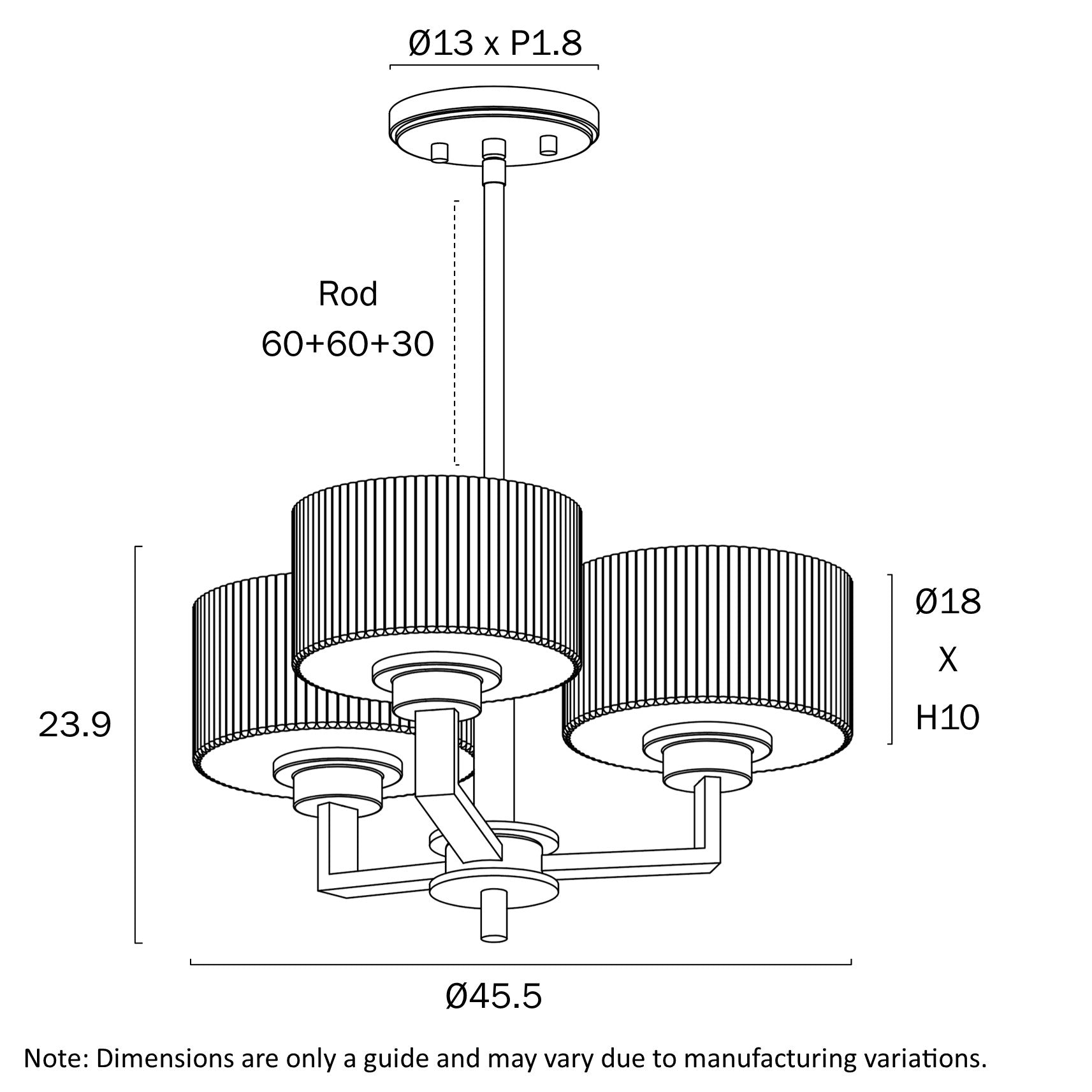 Moreno II 3-Light Pendant with Ribbed Glass