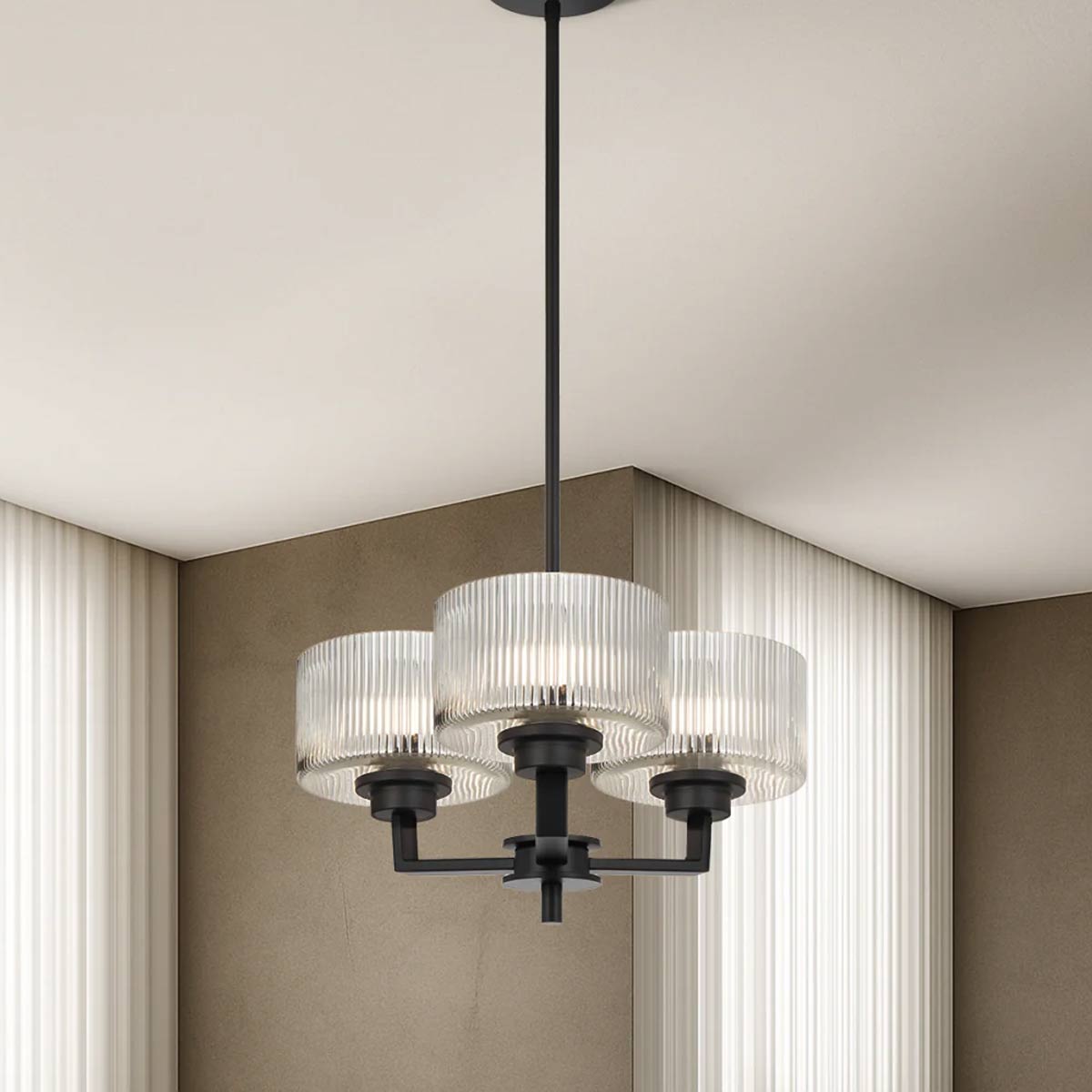 Moreno II 3-Light Pendant with Ribbed Glass