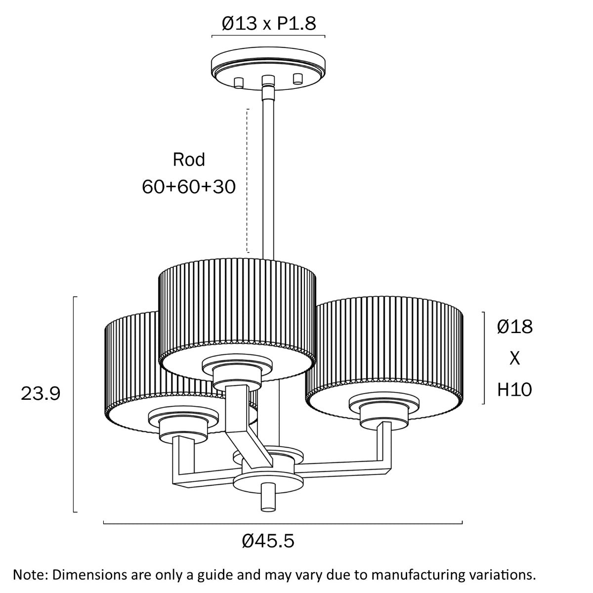 Moreno II 3-Light Pendant with Ribbed Glass