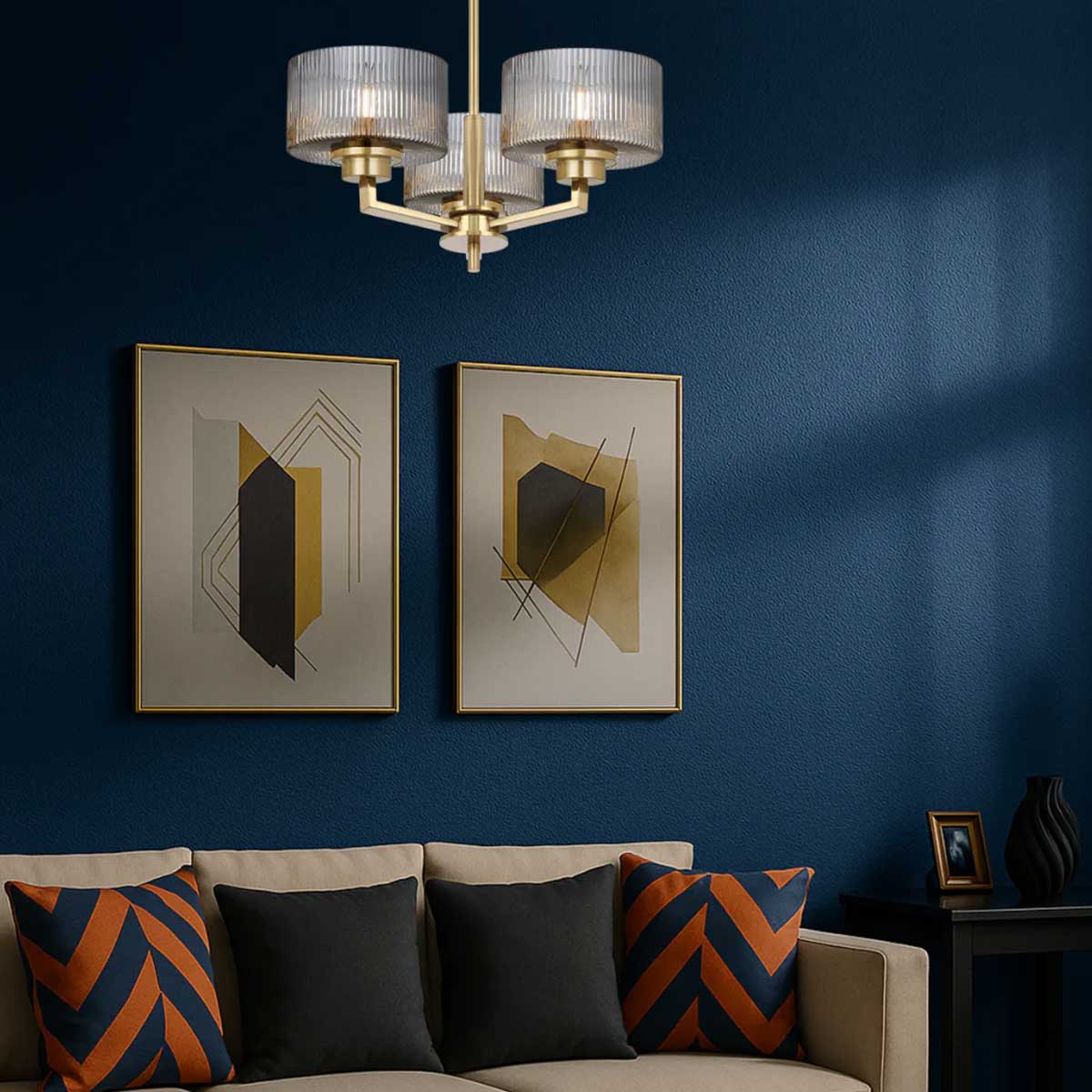 Moreno II 3-Light Pendant with Ribbed Glass