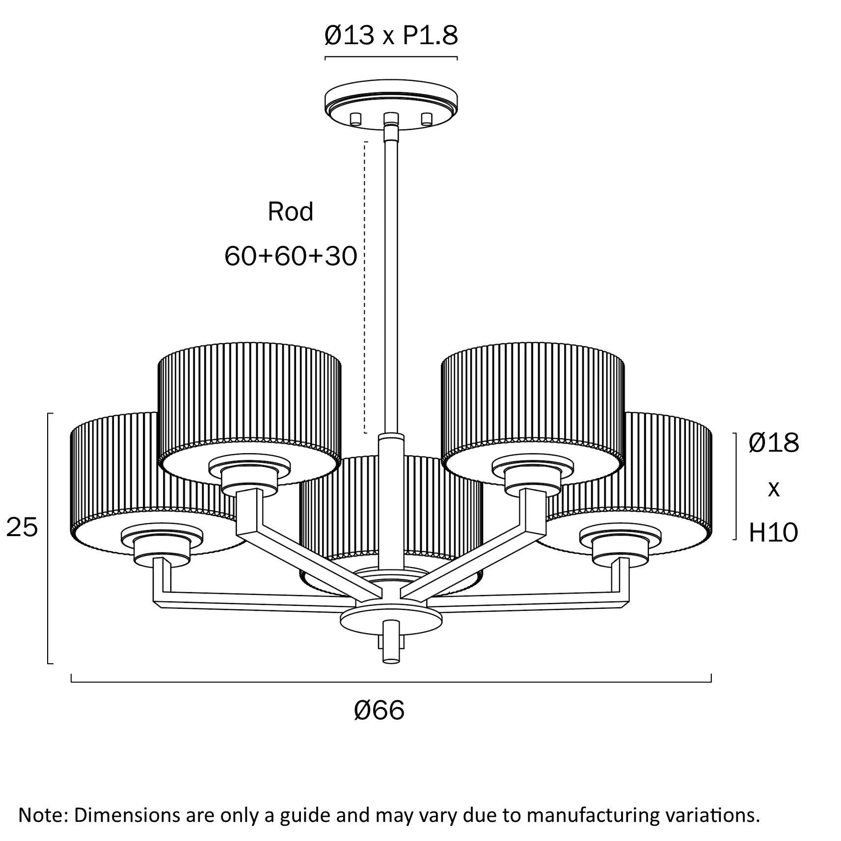 Moreno II 5 Light Pendant with Ribbed Glass