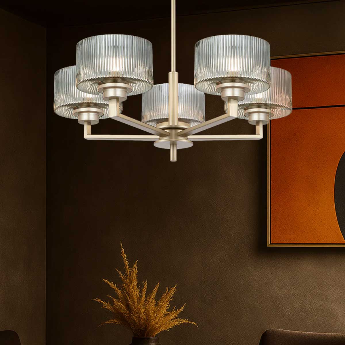 Moreno II 5 Light Pendant with Ribbed Glass