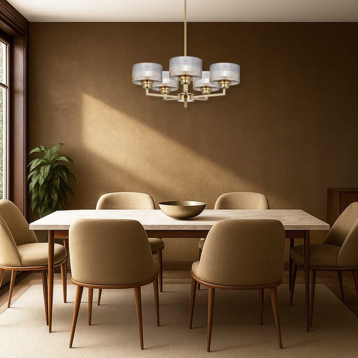 Moreno II 5 Light Pendant with Ribbed Glass